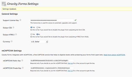 captcha key settings